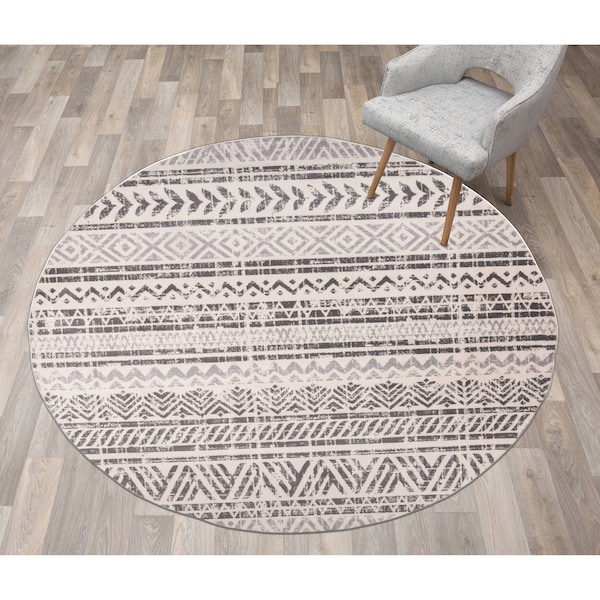 World Rug Gallery Geometric Boho Area Rug 6' 6'' Round Gray MON843GRAY6RND - main